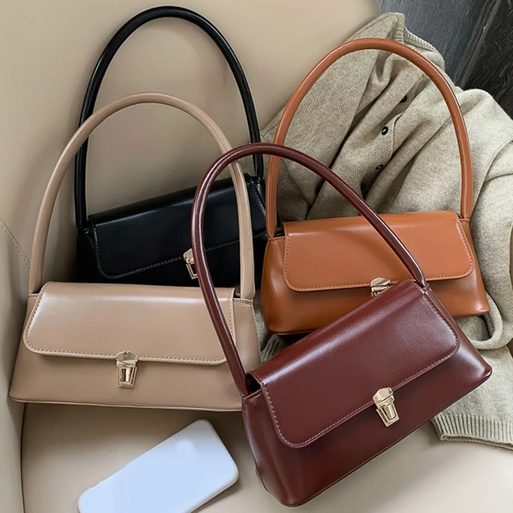 Women Retro Tote Handbags Vintage PU Leather Underarm Pouch Trendy Casual Armpit Bag Solid Color Designer Luxury Shoulder Bags