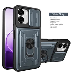Kickstand Armor Case with Card Slot and Ring Stand Holder for OPPO A6 5G (Grey)