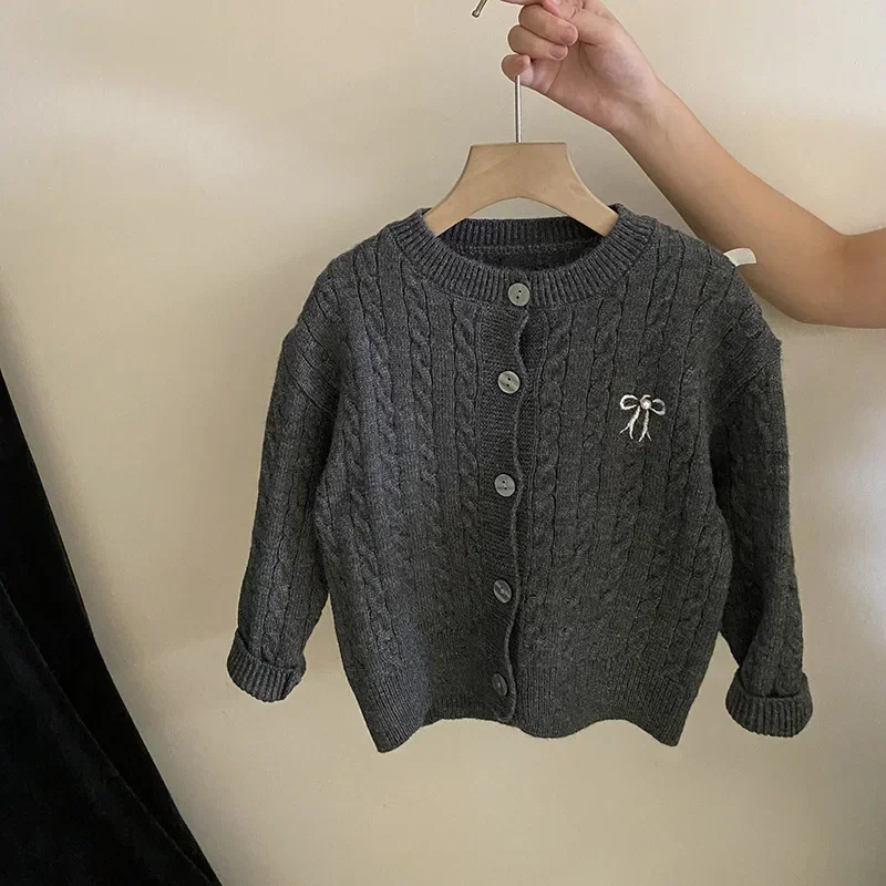 Kids Sweater Kids Coat Sweaters Girl Bow Knitting Cardigan Loose Coat Autumn Pleated Skirt Childrens Clothing Sweet Striped