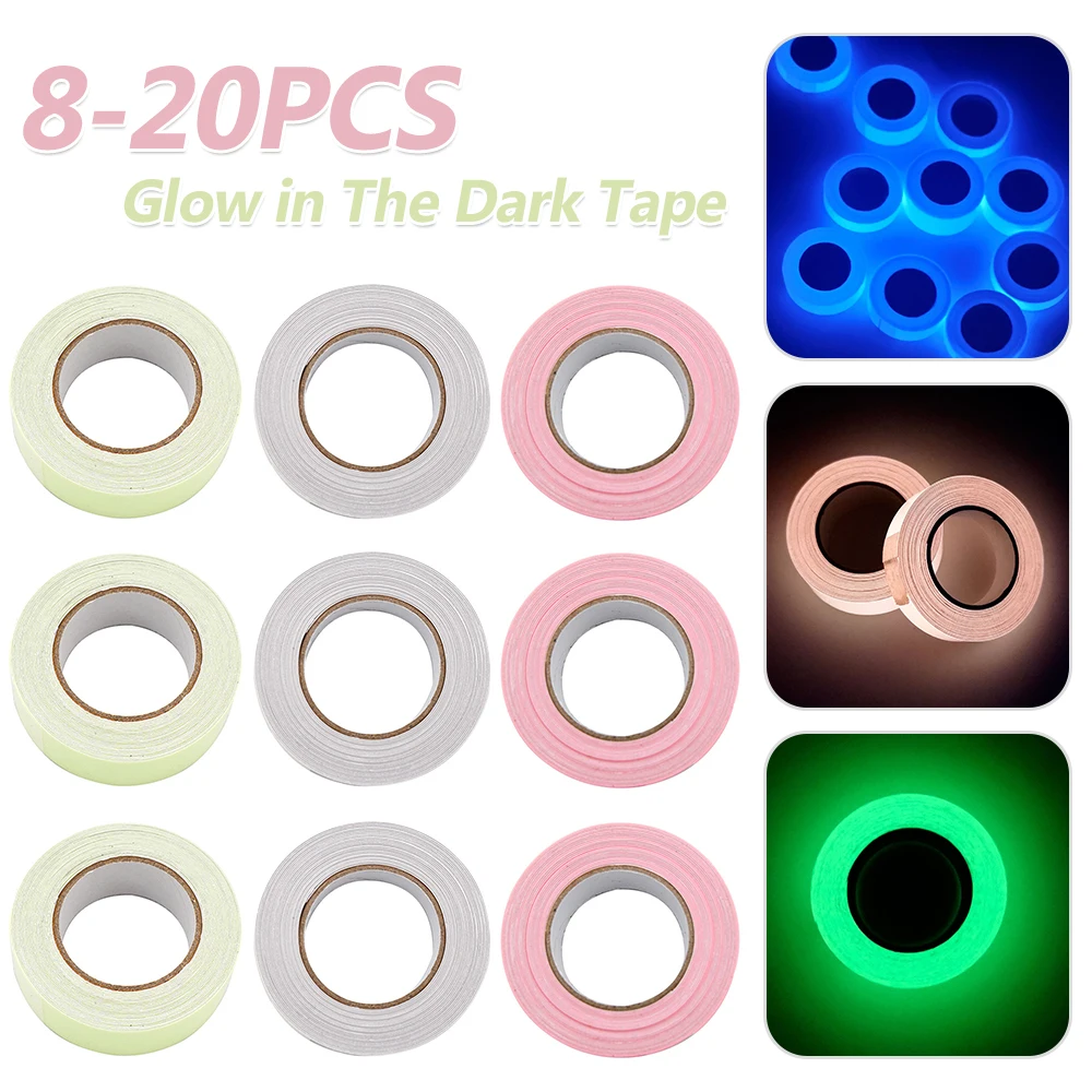 8-20PCS Glow in The Dark Tape Luminous Tape Sticker Removable Fluorescent Security Decor for Theatres Staged & Dark Areas