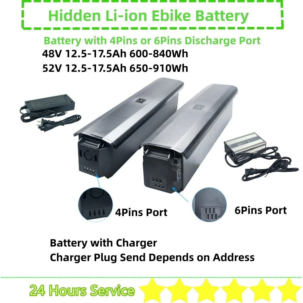 

48V 13Ah 16Ah 17.5Ah 52V 17.5Ah Hidden Ebike Battery with Charger for GMC Hummer EV AWD Ebike Bike Battery 750w 1000w