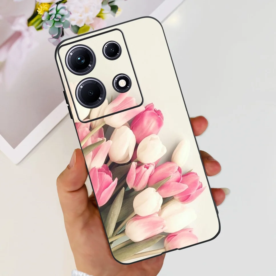Fashion Cute Flowers Luxury Black Phone Case Back Cover