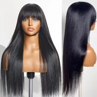 30 34 pouces os droit perruque de cheveux humains avec frange frange brésilienne 3x1 HD dentelle frontale perruques 200% densité Remy perruques de cheveux humains 3