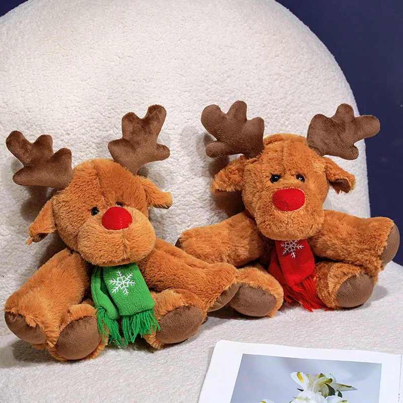 Scarf Reindeer Plush Toys Fluffy Soft Christmas Party Atmosphere Decoration Exquisite Desktop Ornament Festival Gifts For Friend