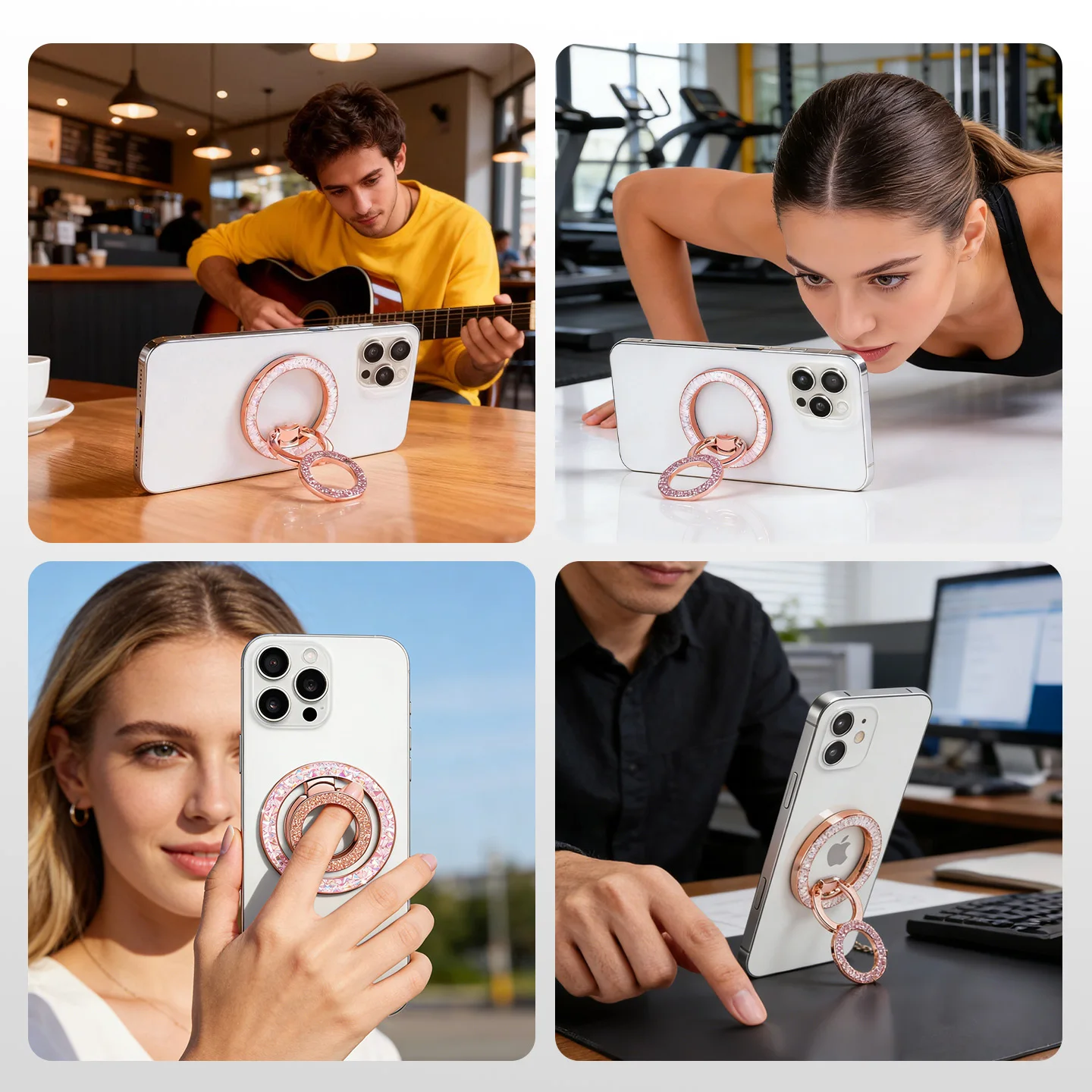 Magnetic Portable Foldable Phone Ring Stand - Strong Grip Holder for Desktop, Travel, and Office