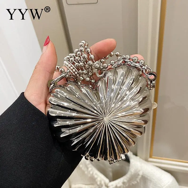Fashion Mini Shell Bags For Women Loving Heart Bag Metal Alloy Chain Shoulder Crossbody Bag Luxury Lipstick Coin Purses Sac