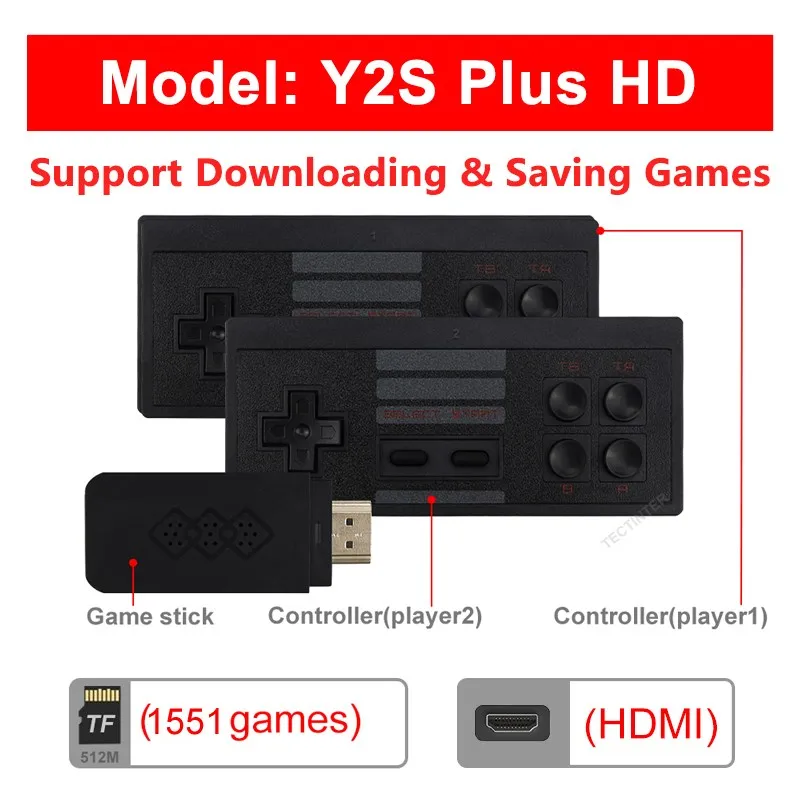 Video Game Console Handheld Game Player Mini Game Console Built in 1800 Classic 8 Bit Games Dual Wireless Gamepad HD/AV Output 