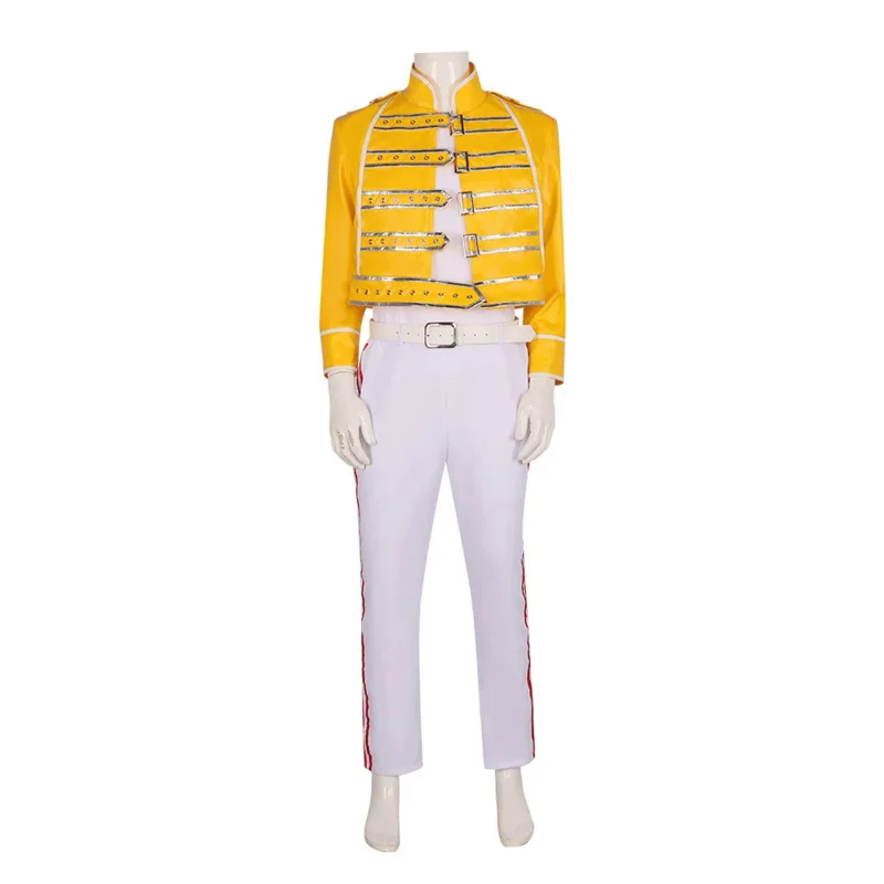 

Cosplay Aniem Freddie Mercury Costume Queen Lead Vocals Uniform Yellow Coat Suit Halloween Party Outfit for Men