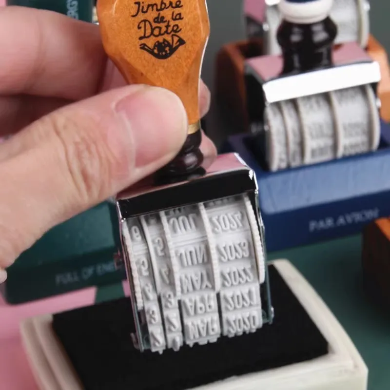 Wooden Handle Date Roller Stamp Vintage Card Making DIY Scrapbooking Planner Journal Stamps Kawaii Stationery Office Supplies images - 6
