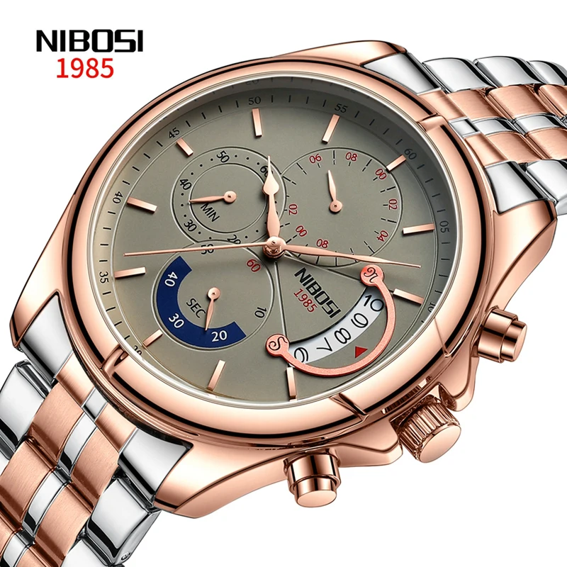 

NIBOSI Hot Fashion Mens Watches Top Brand Luxury Chronograph Quartz Watch for Men Stainless Steel Waterproof Sport Male Clock