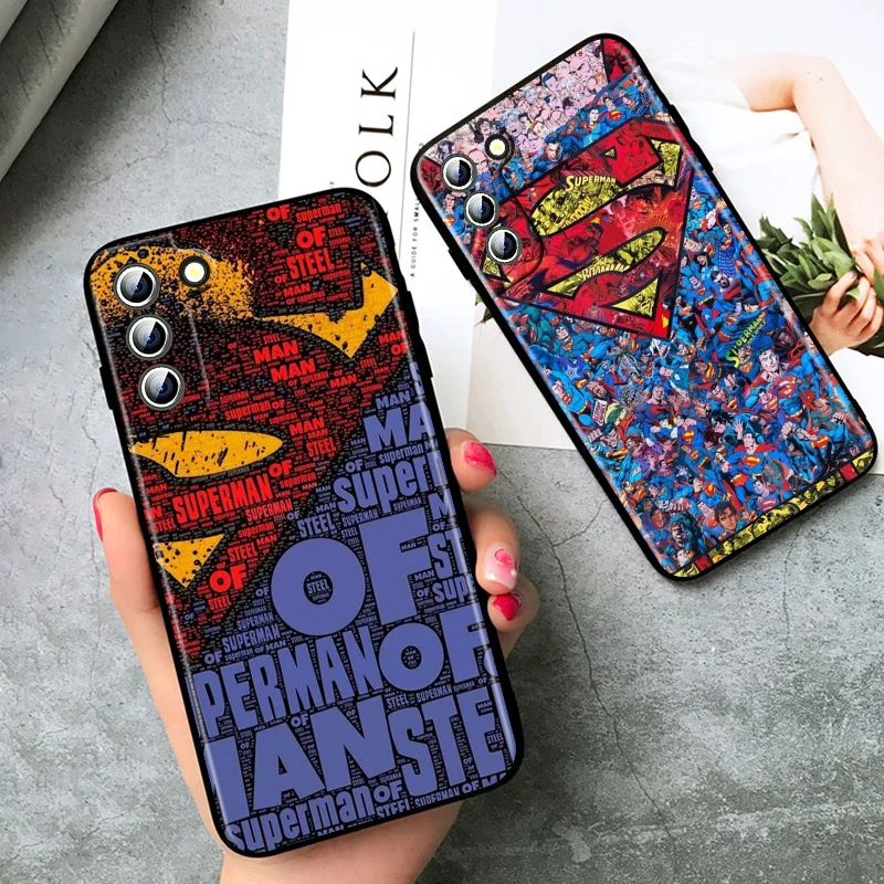 Фото Чехол для телефона с логотипом DC Hero Superman для Samsung Galaxy S23 S22 S21 S20 FE Ultra S10e S10 S9 S8 Plus, легкий черный чехол №3