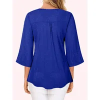 Plus Size 1XL-5XL Women's Fashionable V-neck Casual Ruffle Edge 3/4 Sleeve Loose and Comfortable Shirt - Image 2