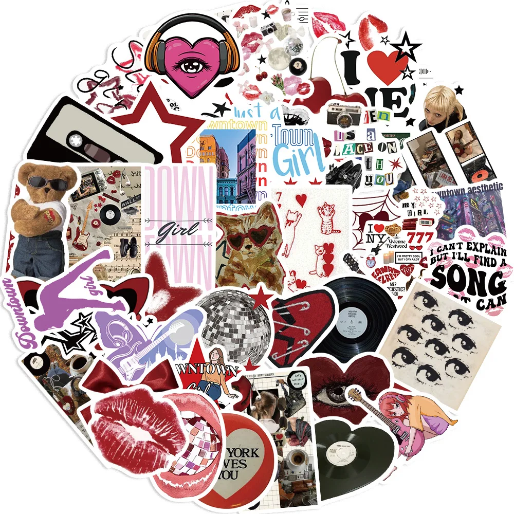 50pcs Downtown Girls Aesthetic Y2K Graffiti Stickers DIY Phone Guitar Laptop Notebook Suitcase Cup Waterproof Sticker Kids Toys 5