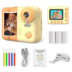 Children's Instant Print Digital Camera with Bluetooth and 10X Zoom, 2.4 Inch Screen, 1080P Video, and 32GB Storage (Yellow no Card)