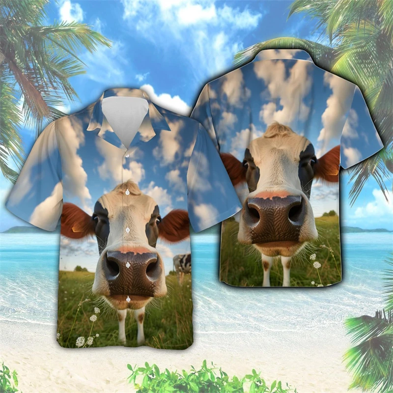 Farm Floral Cow Men's Shirts Hawaiian Shirt 3D Printed Funny Cows Shirts For Men Vacation Casual Y2k Animal Women Lapel Tops 4