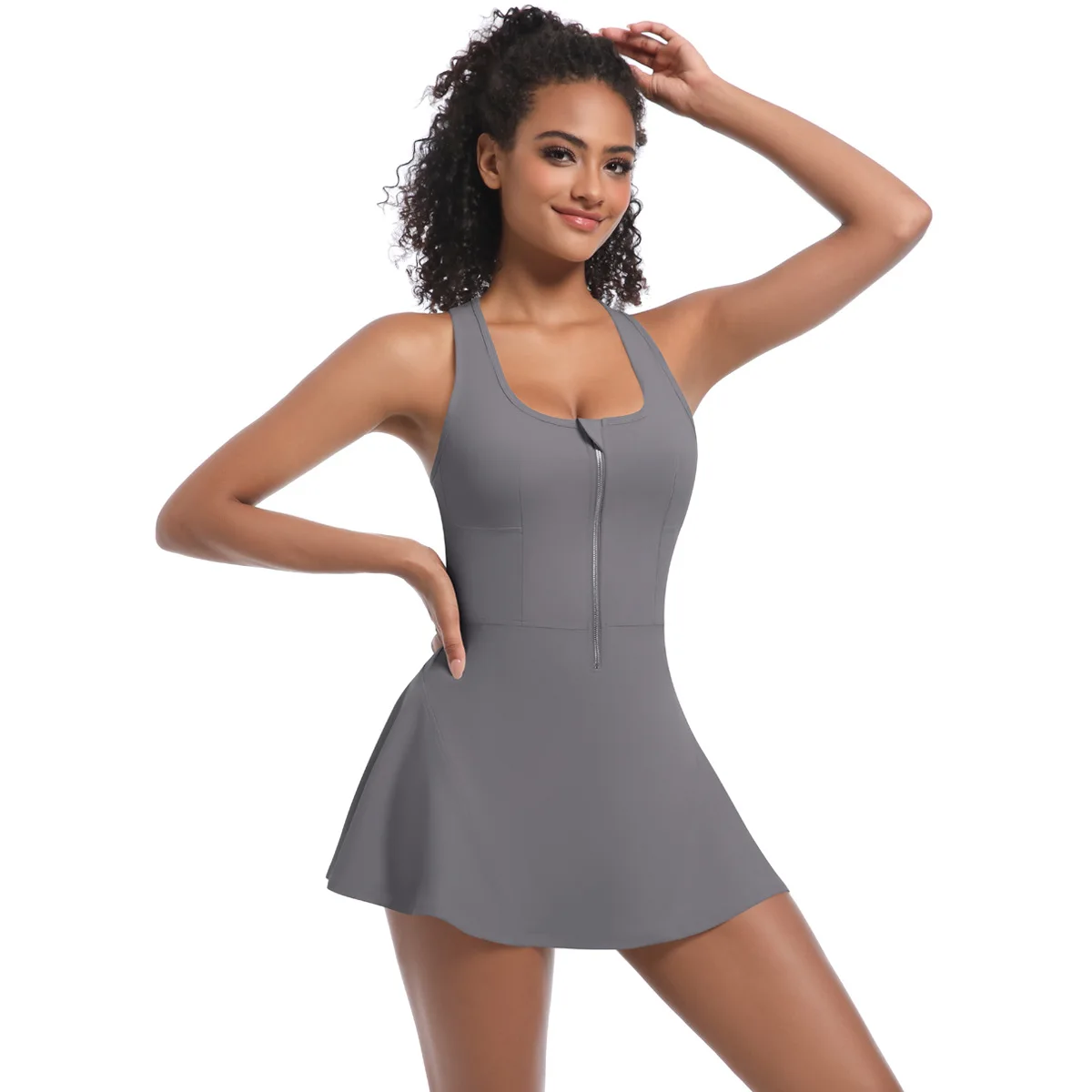 2025 New Nude Feel Anti-exposure Basic Sports Dress Outdoor Running Jumpsuit Fitness Yoga Tennis Skirt