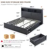 King Wood Bed Frame W/ 52" Tall Storage Headboard and 4 Drawers,LED Light,Charging Station, Solid Wood Slats Support, Bed Frame 3