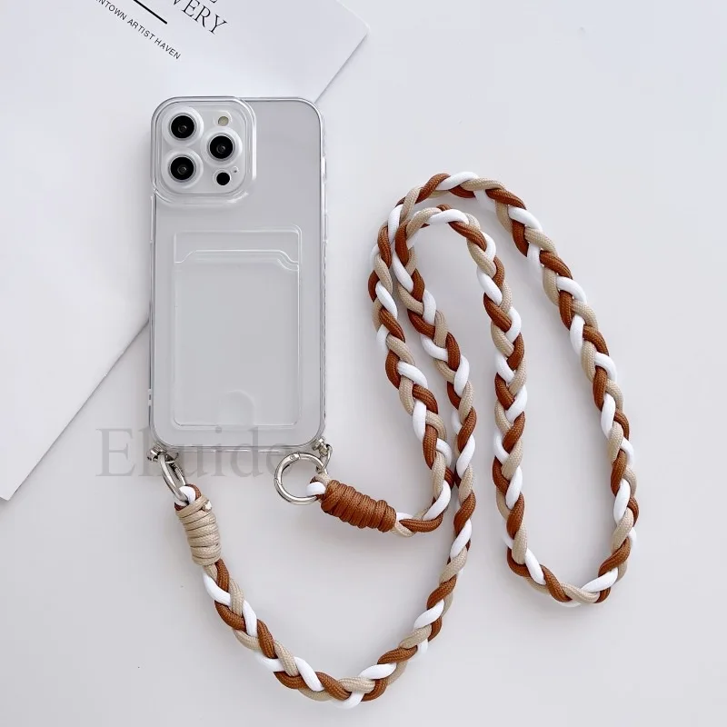 Crossbody Strap Case with Braid Lanyard, Neck Cord, and Clear Card Slot Cover