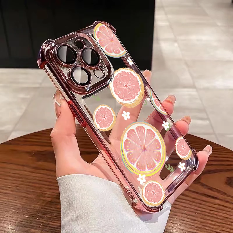 Summer Lemon Shockproof Phone Case - Full Protection with Stylish Plating Design