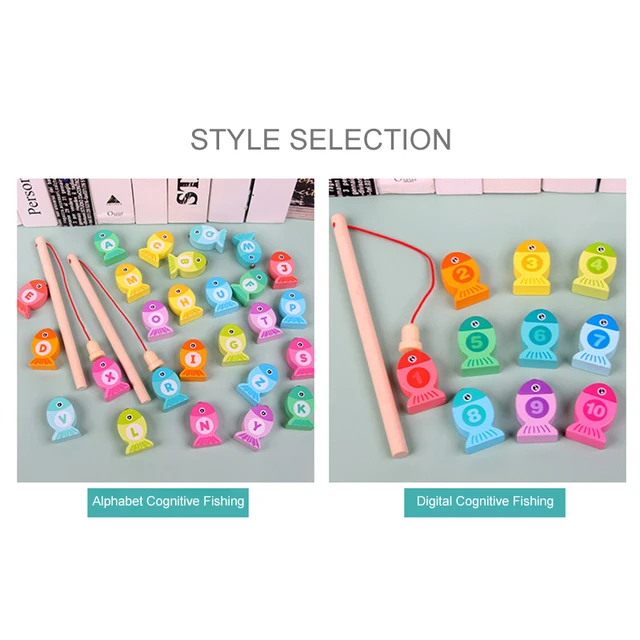 WEMMICKS Wooden Magnetic Fishing Game Montessori Number Letter Cognition Fish Rod Toys Kids Early Educational Toys 11/28pcs 2