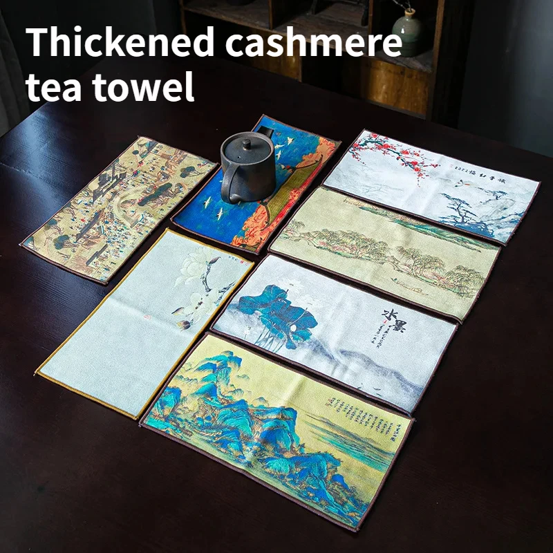 Tea Towel Multi-use Absorb Water Table Towel Wide Application Cotton Flax Creative Concise Style Tea Towel for Decoration
