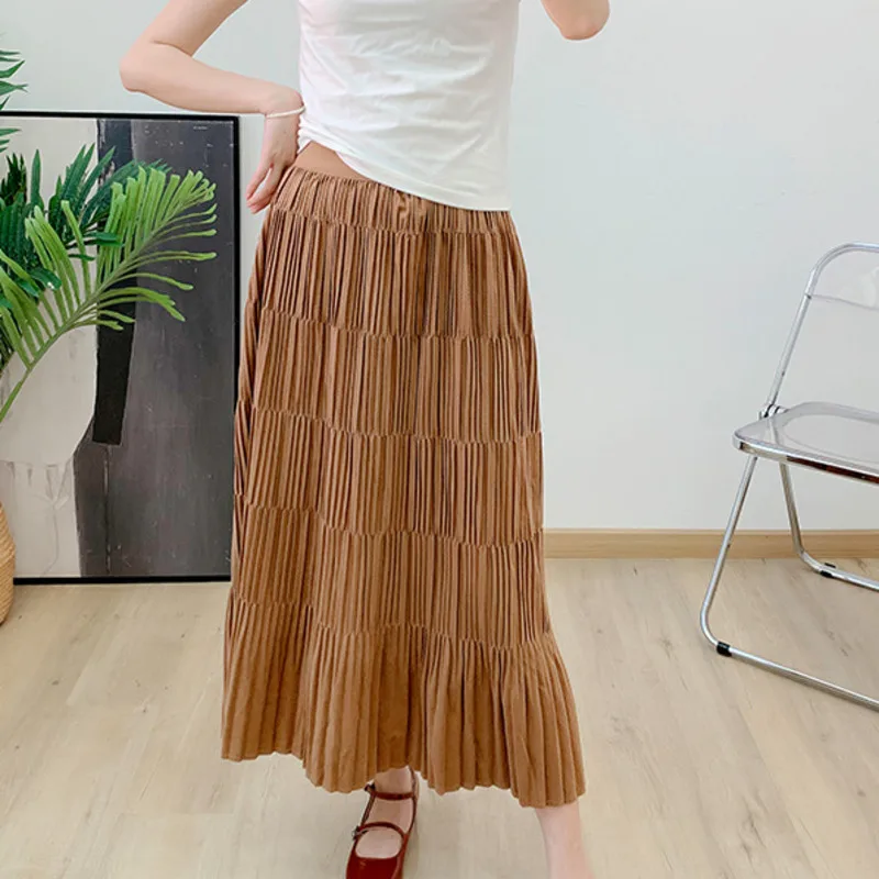 

COZOK Pleated High Waisted Women's Skirt Spring New Style All-match Oversize Temperament Solid Color 2024 Trendy Fashion WT5135