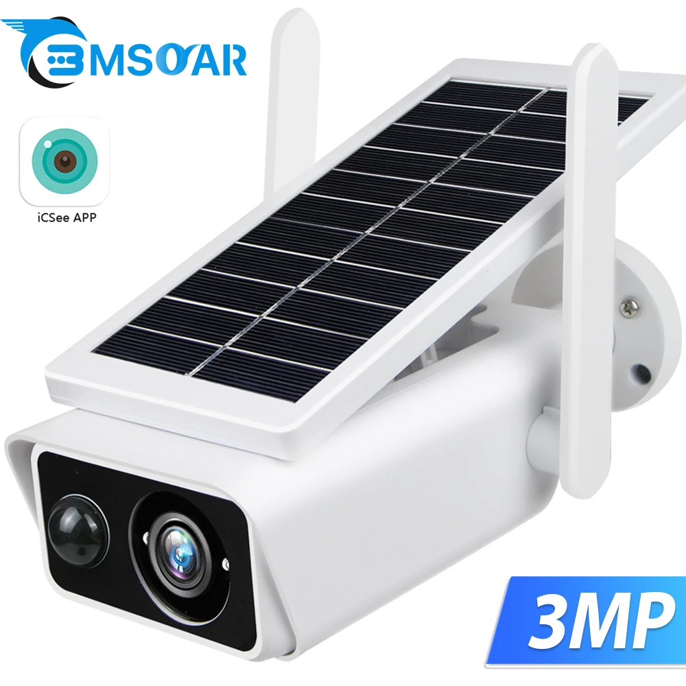 Wireless Solar WiFi Camera 3MP HD Outdoor Bullet IP Camera iCSee APP ...
