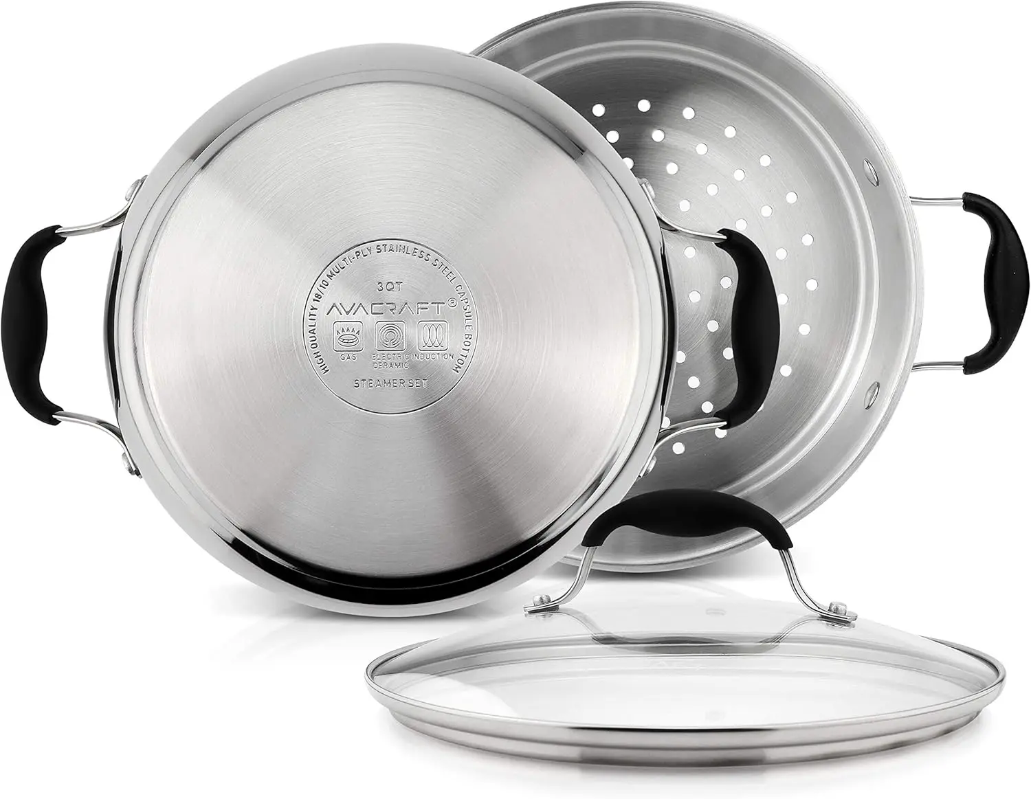 Stainless Steel Steamer Cooking Pot Set, Steamer for Cooking, Steamer Pan Set with Glass Lid, Momo Maker 4