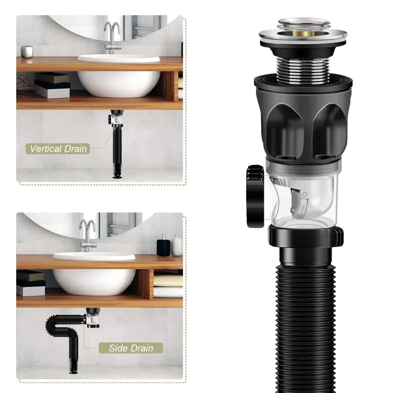 Flip-Top Kitchen Sink Drain Retractable Deodorizing Filter Flexible Downspout Bathroom Sink Anti Clogging,kitchen sink filter,sink filter,sink strainer,kitchen sink strainer