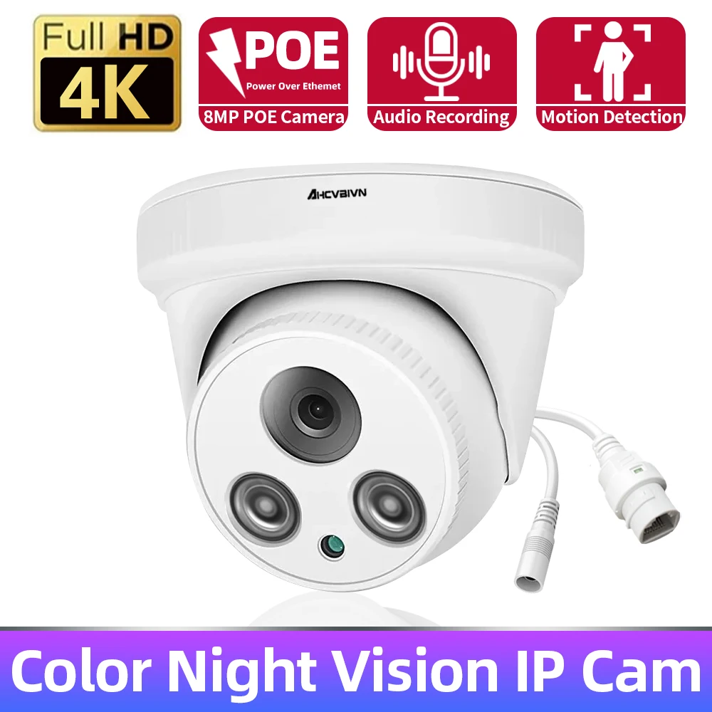 4K Poe Cctv Audio Dome Camera 8Mp Human Detection Security Ip67 Camera Color Night Vision Videosorveglianza Ipc Cam P2P View