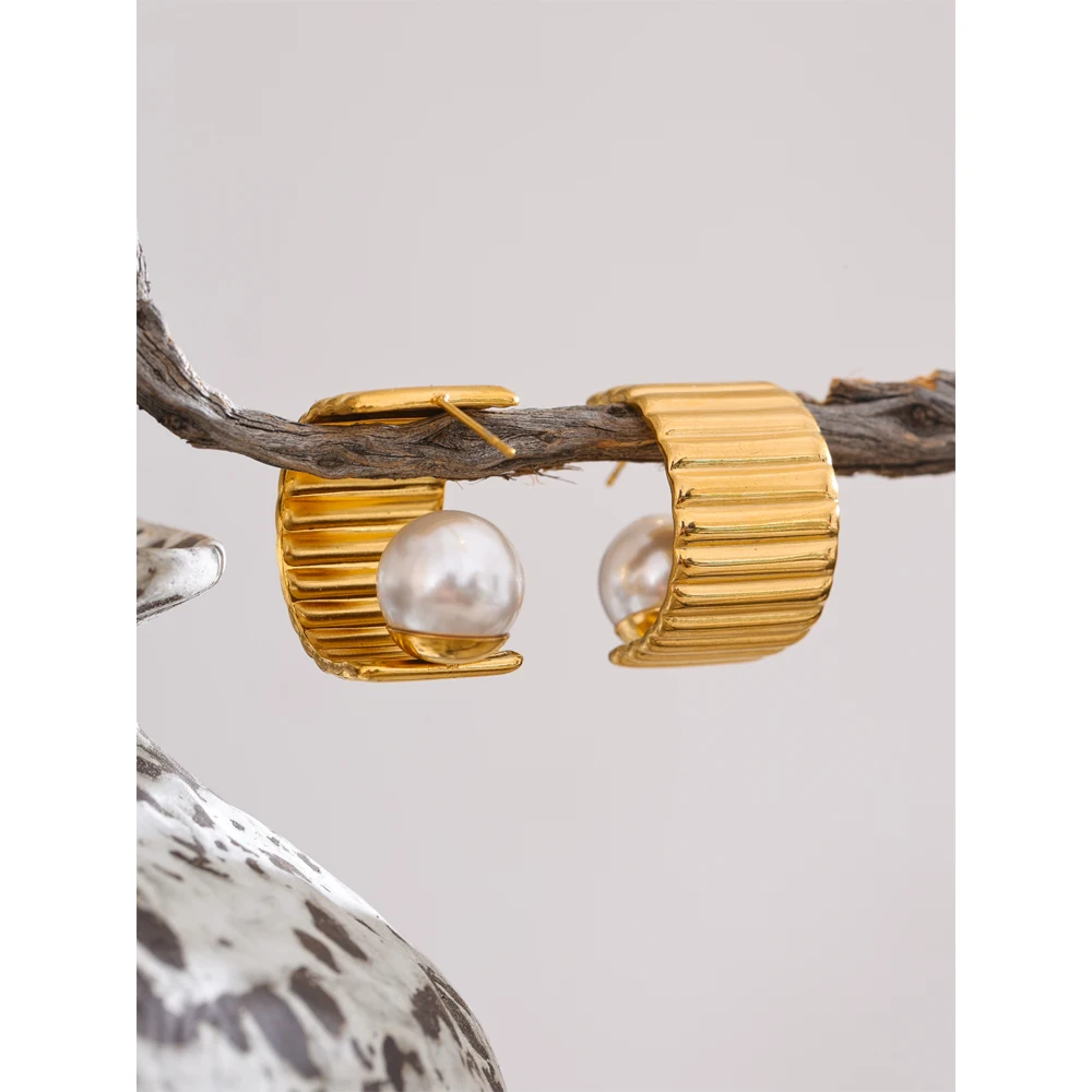 Yhpup Earrings Simulated Pearls C-Shape Daily Jewelry