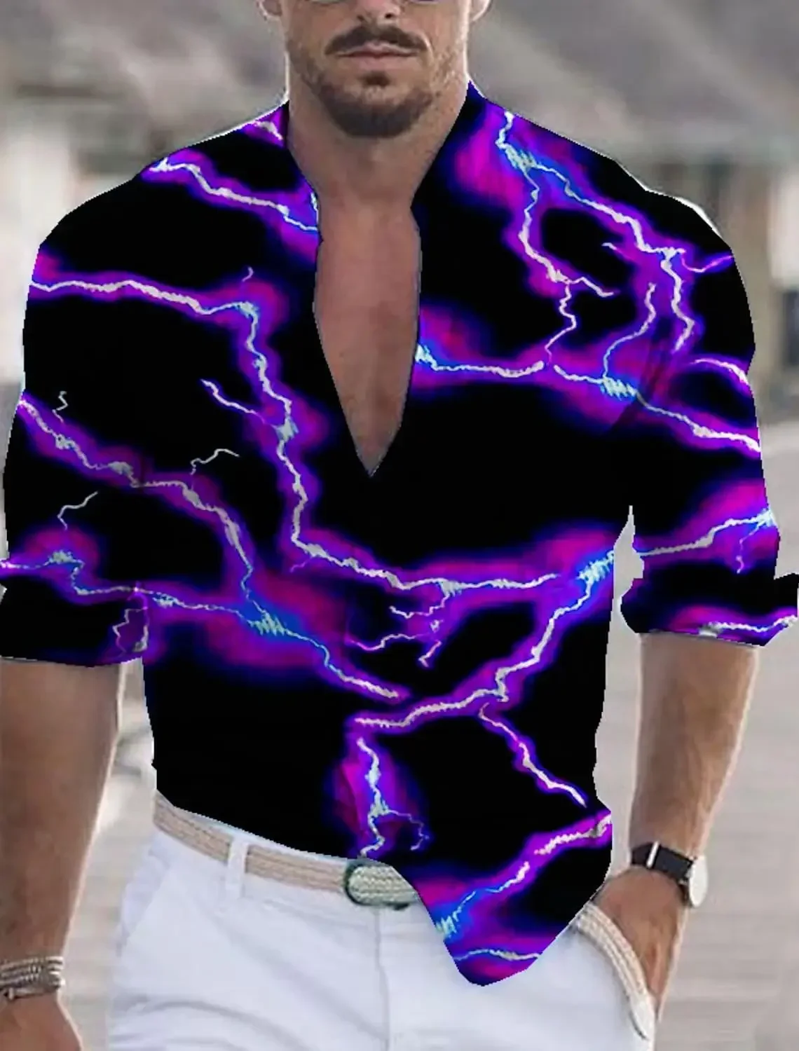 

Hawaiian Shirts Luxury Golden Graphic Shirts Men Fashion Shirt Long Sleeve Cuba Lapel Beach Blouse Men Clothing Turn Over