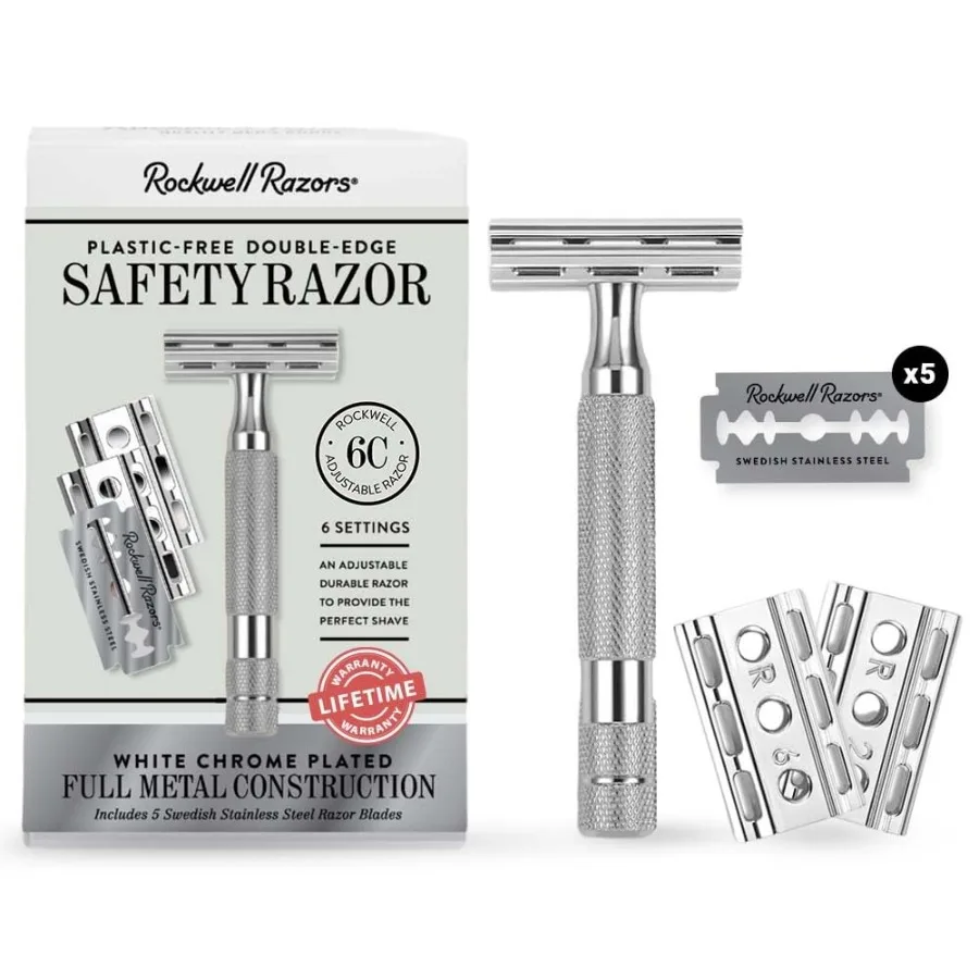 Rockwell 6C White Chrome Adjustable Safety Razor