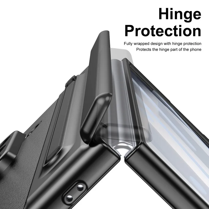 360° Folding Flap Leather Phone Case with Pen Groove and Tempered Glass Film