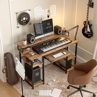 Computer Desk with Keyboard Tray, 47 Inch Office Monitor Stand and Storage Shelves, Music Studio Workstation, Work Table 2