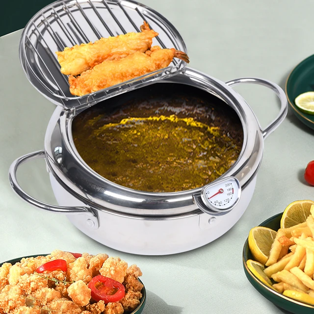 2.2L Deep Fryer Pot Fish Chicken Shrimp Deep Frying Pan W