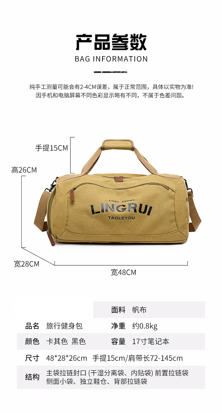 Herren-Reisetasche aus Segeltuch, großes Fassungsvermögen, Wochenendtasche mit Schultergurt, langlebig und vielseitig einsetzbar für Ausflüge und Freizeitgebrauch – Detail 14