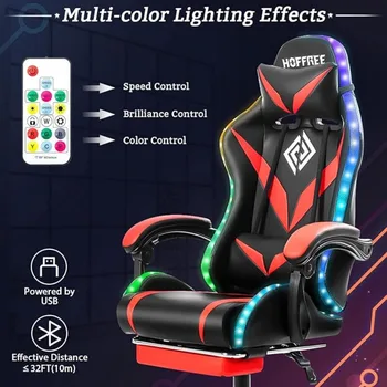 Gaming Chair with Massage and LED RGB Lights Chair with Footrest High Back Video Game Chair with Linkage Armrest Gaming Chairs 4