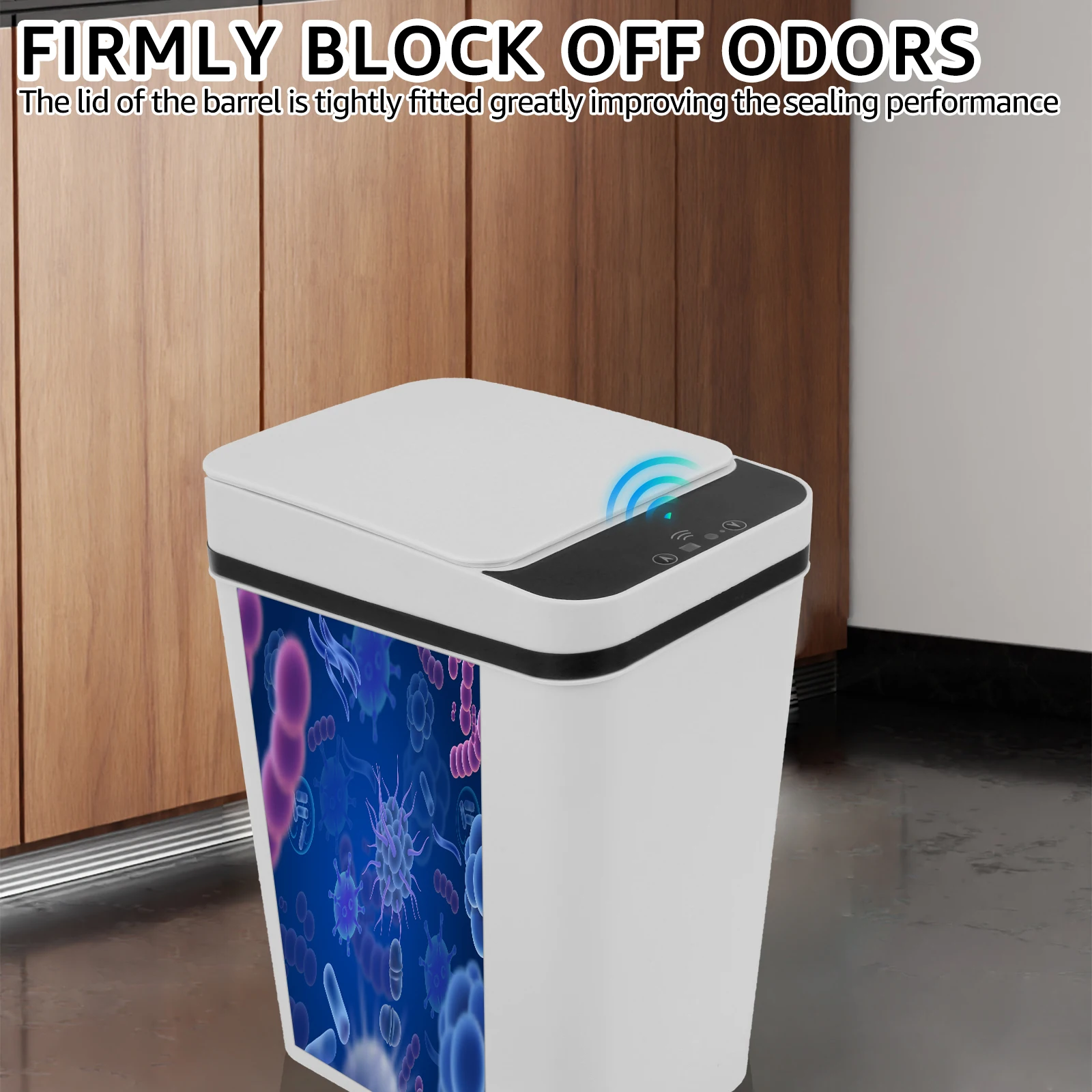 Smart Bathroom Trash Can 12L Touchless Garbage Can White/Black Infrared Motion Sensor Kitchen Garbage Can PP Rectangle Trash Bin
