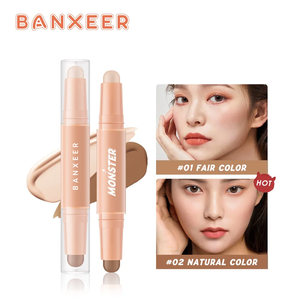 

BANXEER Bronzer Contour Stick Highlight Waterproof Matte Concealer Pen Cosmetics Double Head Shadow Contouring Makeup