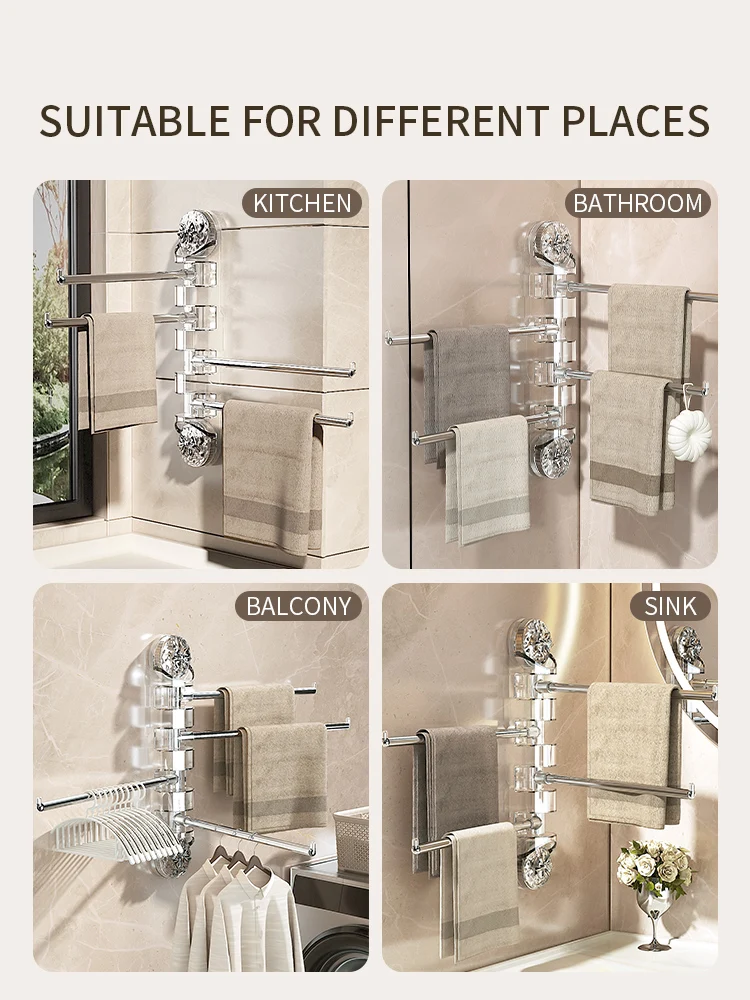 Suction Cup Towel Rack Non Punching Rotating Multi Pole Storage Rack Bathroom Toilet Towel Rod with towel rack