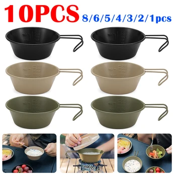 10-1pcs 300ML Sierra Cup With Handle Tableware Outdoor Camping Cookware Stainless Cooking Plates Bowl Travel Camping Supplies 1