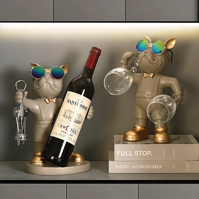 Statue de chien porte-bouteille de vin pour décoration de Table, Animal nordique, décoration de maison, chien dans la chambre, bouledogue français, ornements de salle en résine 6