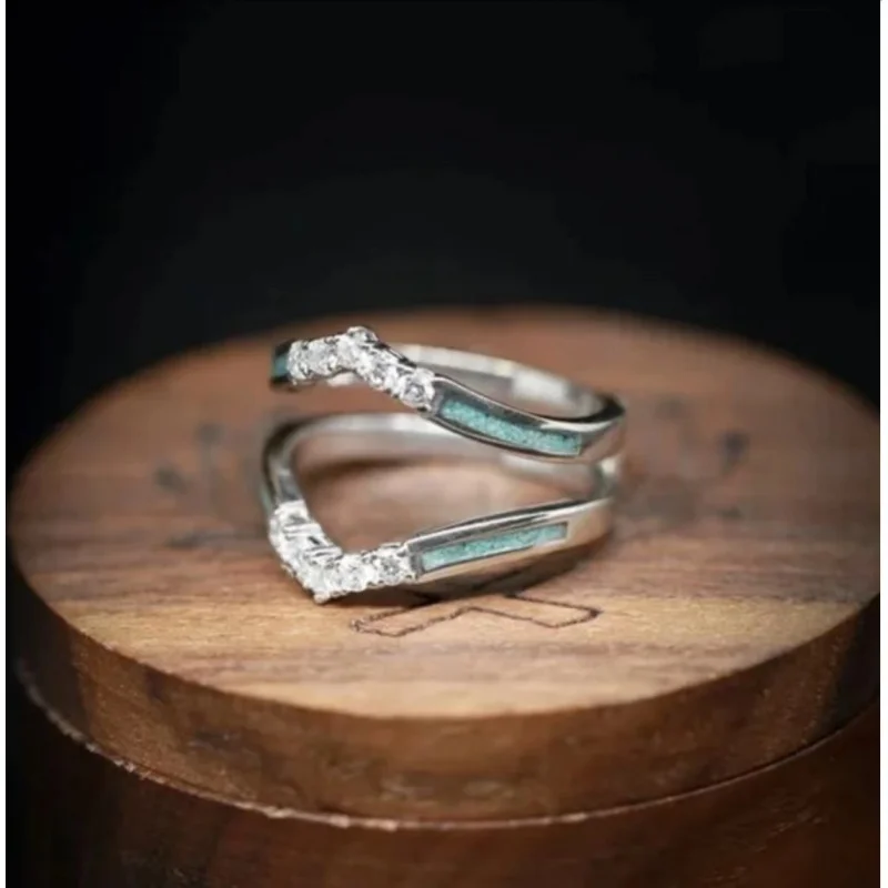 Ensemble de matiques en diamant turquoise pour femme, bague en alliage, accessoires de bijoux créatifs, européens et jeunesse, 3 pièces