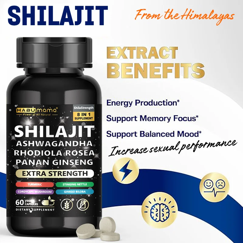 8 in 1 Shilajit Ashwagandha Panax Ginseng Turmeric Capsules Natural Pure Ingredient Supplement ginseng capsules