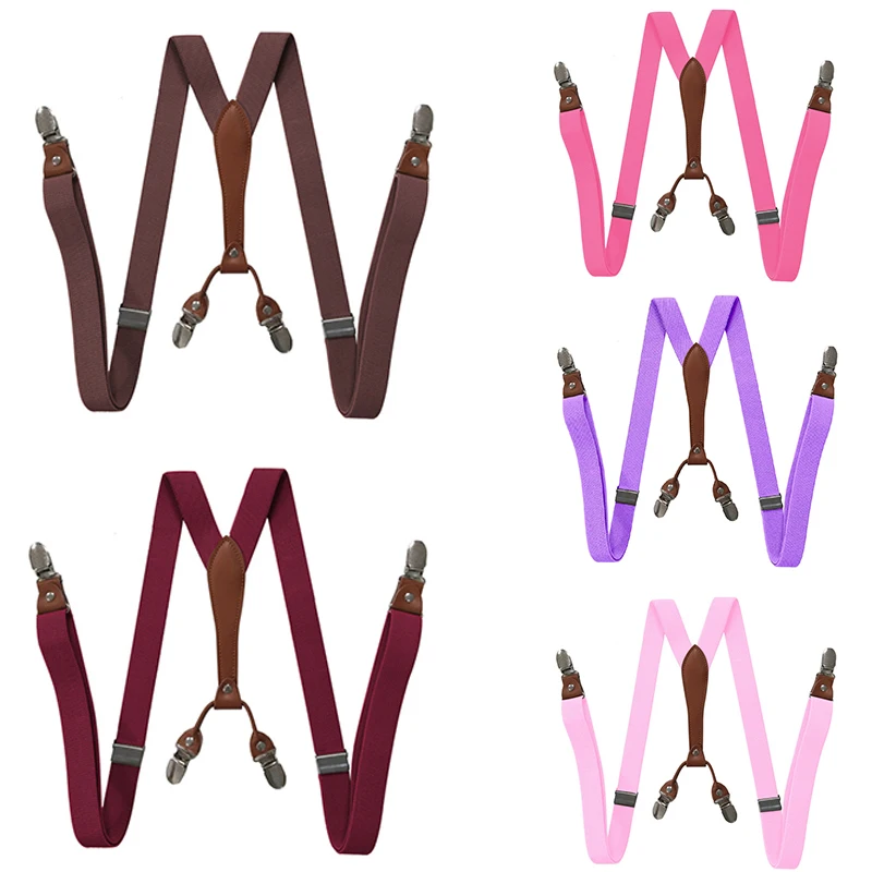 

4Clips Color Suspenders For Men 2.5 Cm Width Women's Pants X With Adjustable Elastic Trouser Braces Strap Fashion Trouser Braces