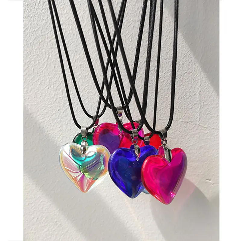 Exaggerated Personality Colorful Laser Love Heart Pendant