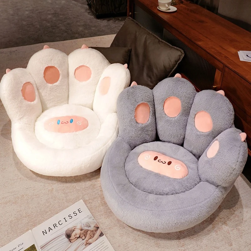 1pc Cat Paw Shape Floor Cushion with Detachable Sheep Plush - Soft Polyester, Medium Firmness, Ideal for Gamer Chair