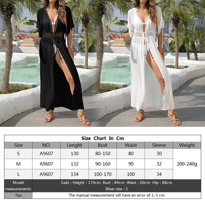 Black White Beach Bikini Cover Up Women Cardigan Beachwear Front Lace-up Shirt Beach Dress Boho Tunic Shirtdress Summer Swimwear