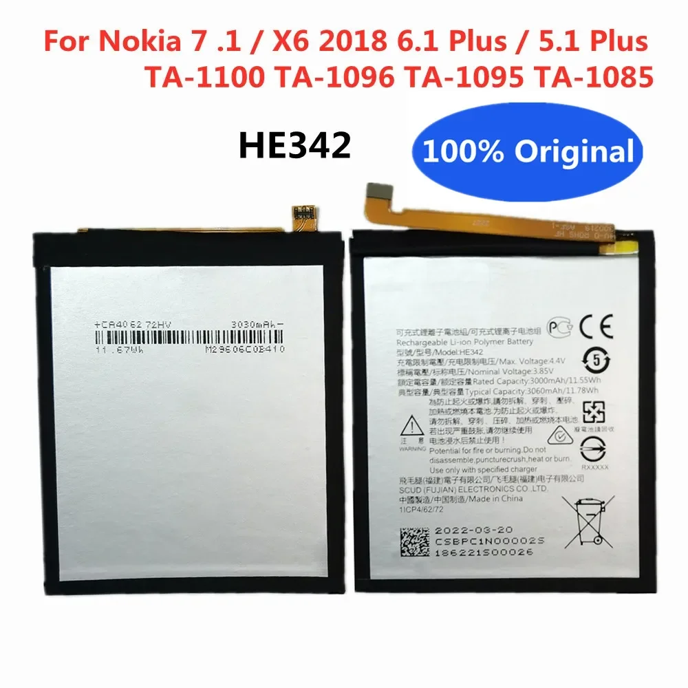 

Оригинальный аккумулятор HE342 для Nokia 6,1 Plus 5,1 2018 Plus X6 1100 TA-1096 TA-1095 TA-1085 TA-